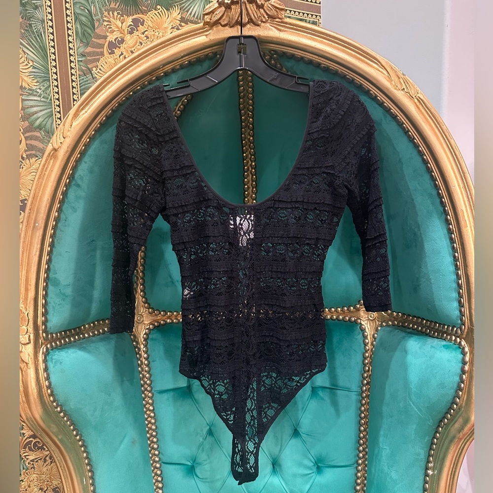 Cinq à Sept Black Lace Bodysuit, Size Small, NWOT